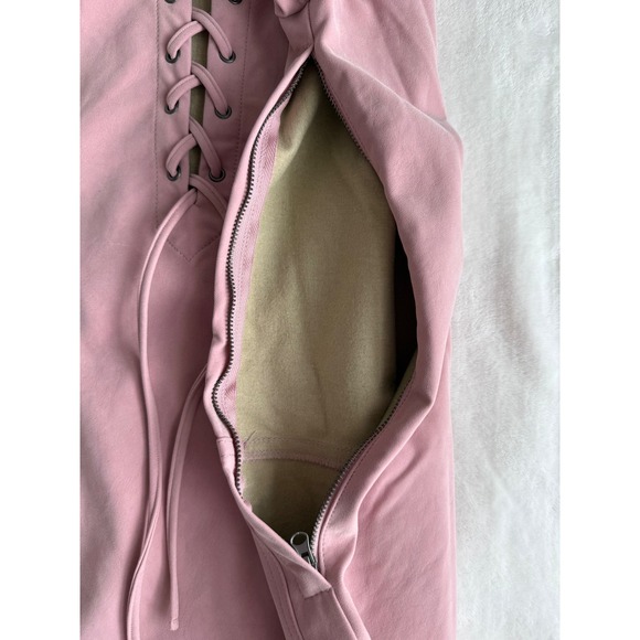 Free People Faux Suede Rose Pink Mini Dress Medium Lace‎ Up Accent Boho Chic - Picture 15 of 16